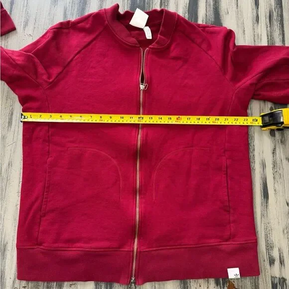 Adidas Vibrant Maroon Ribbed Zip Up Sweatshirt - Picture 6 of 8